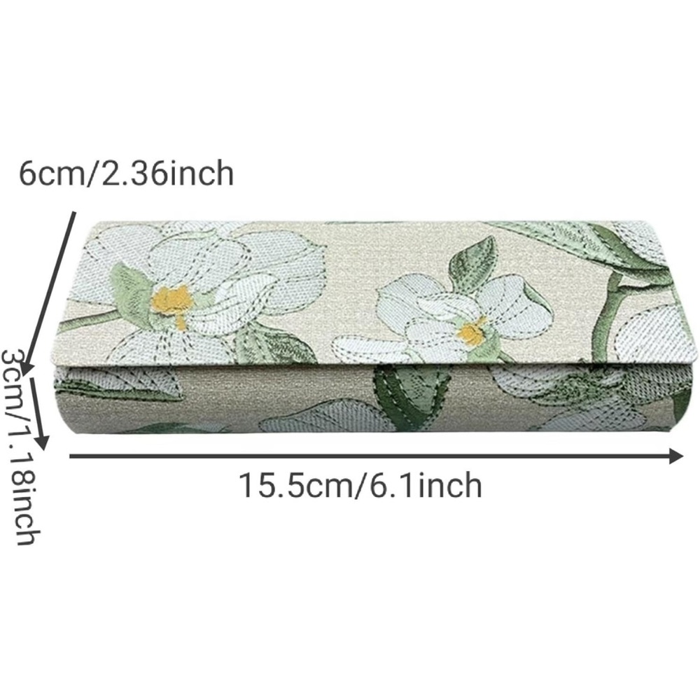 NEW| 1-Pack Floral Magnetic Closure Embroidered Storage Box Glasses Cream/Yellow - Picture 4 of 4